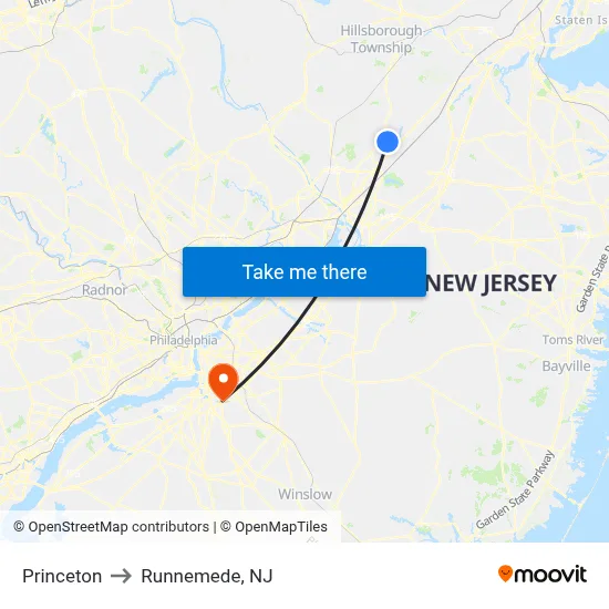 Princeton to Runnemede, NJ map