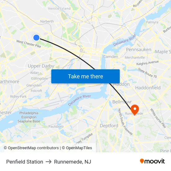 Penfield Station to Runnemede, NJ map