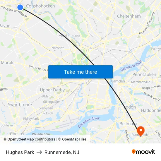 Hughes Park to Runnemede, NJ map