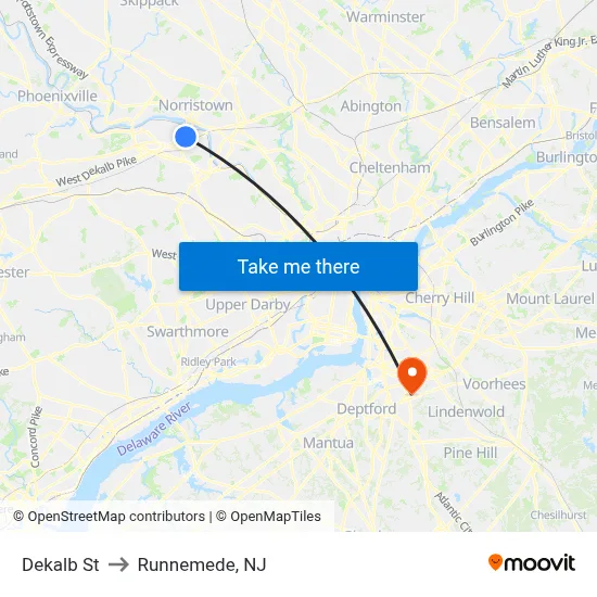 Dekalb St to Runnemede, NJ map