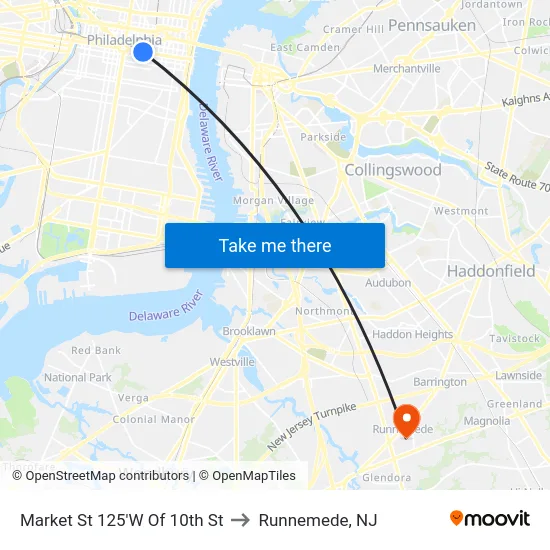 Market St 125'W Of 10th St to Runnemede, NJ map