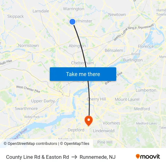 County Line Rd & Easton Rd to Runnemede, NJ map