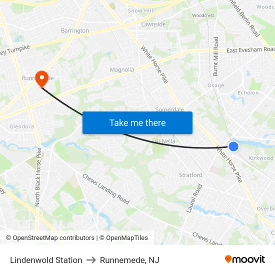 Lindenwold Station to Runnemede, NJ map