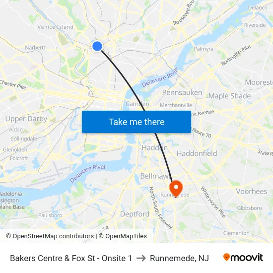 Bakers Centre & Fox St - Onsite 1 to Runnemede, NJ map