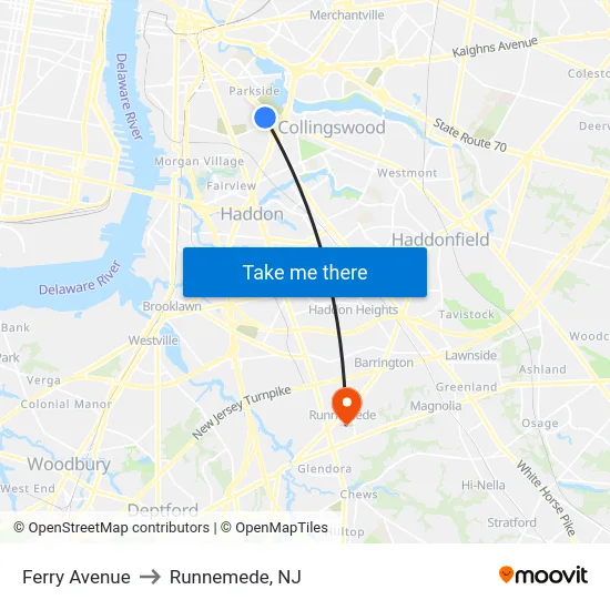 Ferry Avenue to Runnemede, NJ map