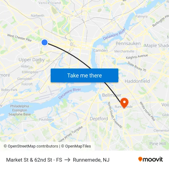 Market St & 62nd St - FS to Runnemede, NJ map