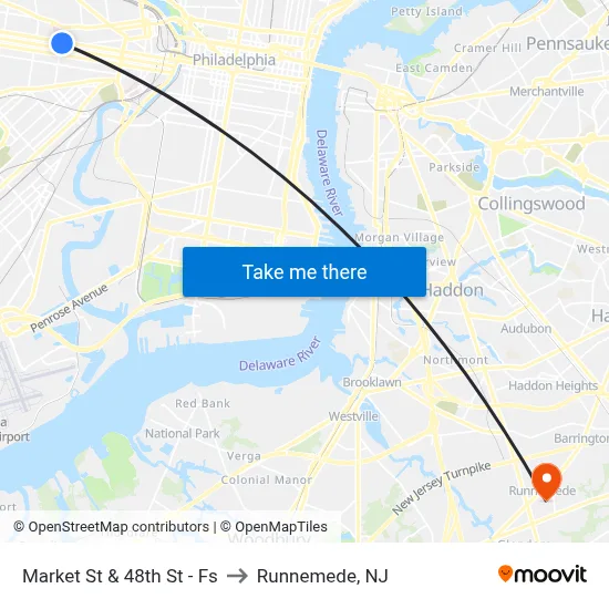 Market St & 48th St - Fs to Runnemede, NJ map