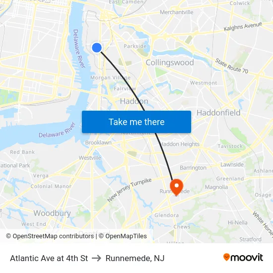 Atlantic Ave at 4th St to Runnemede, NJ map