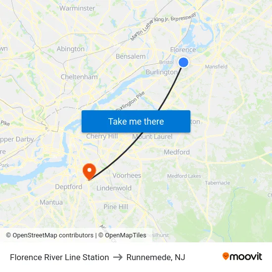 Florence River Line Station to Runnemede, NJ map