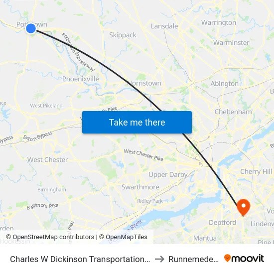 Charles W Dickinson Transportation Center to Runnemede, NJ map