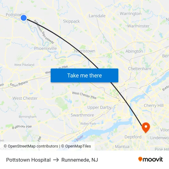 Pottstown Hospital to Runnemede, NJ map