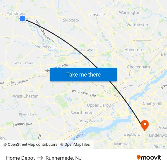 Home Depot to Runnemede, NJ map
