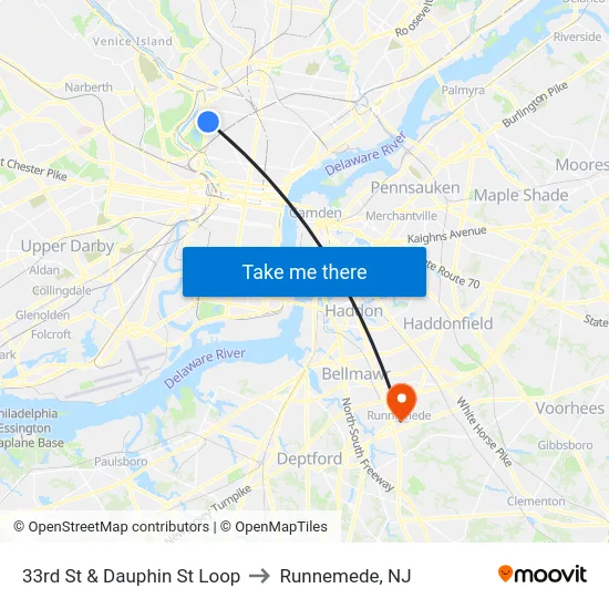 33rd St & Dauphin St Loop to Runnemede, NJ map