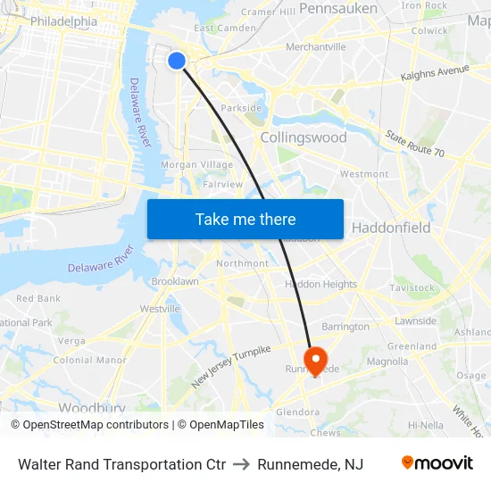 Walter Rand Transportation Ctr to Runnemede, NJ map