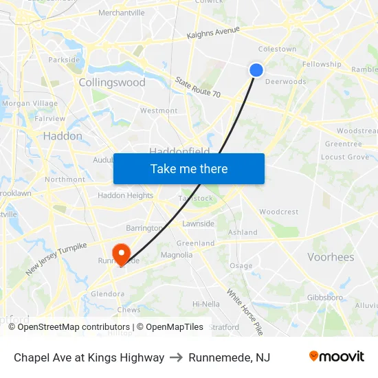 Chapel Ave at Kings Highway to Runnemede, NJ map