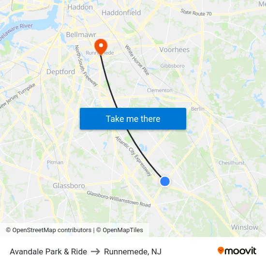 Avandale Park & Ride to Runnemede, NJ map