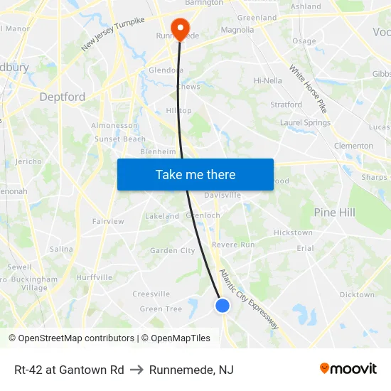 Rt-42 at Gantown Rd to Runnemede, NJ map