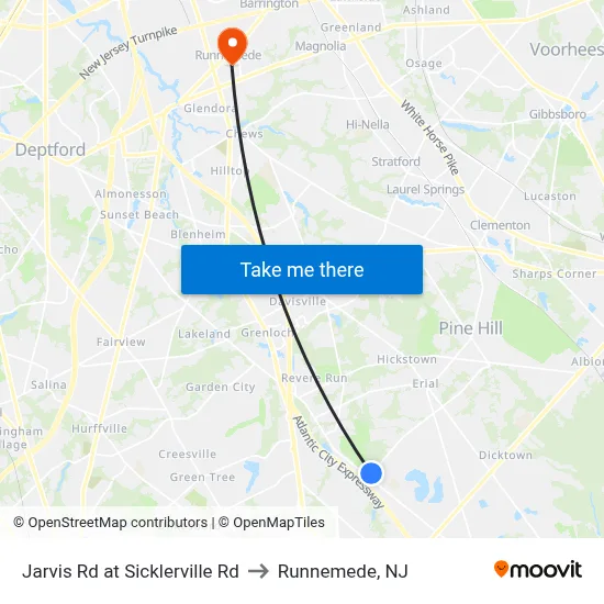 Jarvis Rd at Sicklerville Rd to Runnemede, NJ map