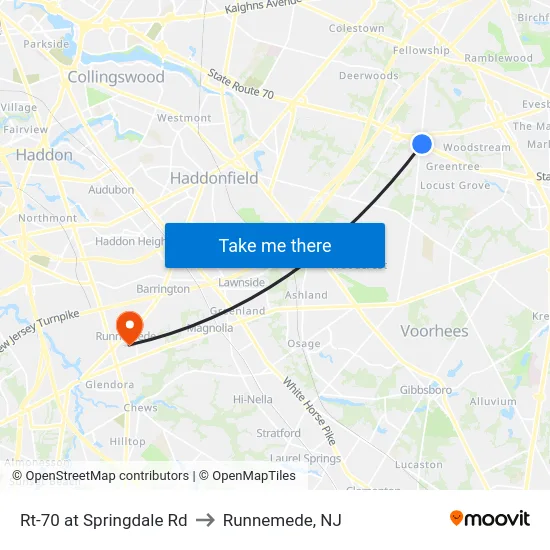 Rt-70 at Springdale Rd to Runnemede, NJ map