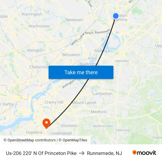 Us-206 220' N Of Princeton Pike to Runnemede, NJ map