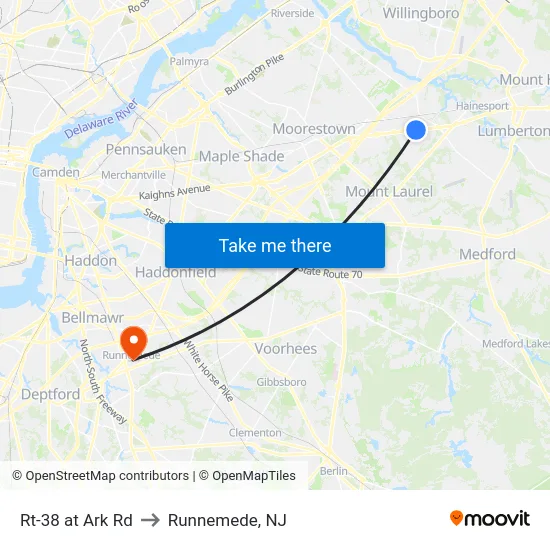 Rt-38 at Ark Rd to Runnemede, NJ map