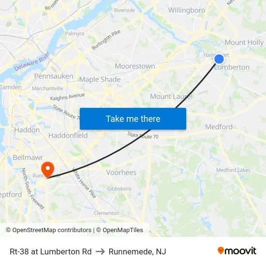 Rt-38 at Lumberton Rd to Runnemede, NJ map