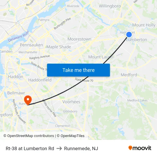 Rt-38 at Lumberton Rd to Runnemede, NJ map