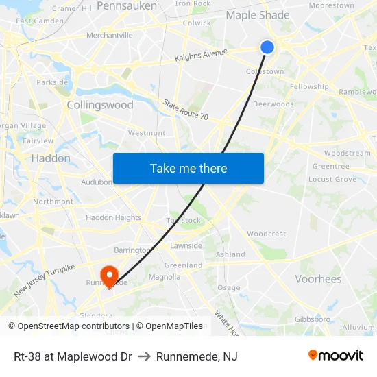 Rt-38 at Maplewood Dr to Runnemede, NJ map