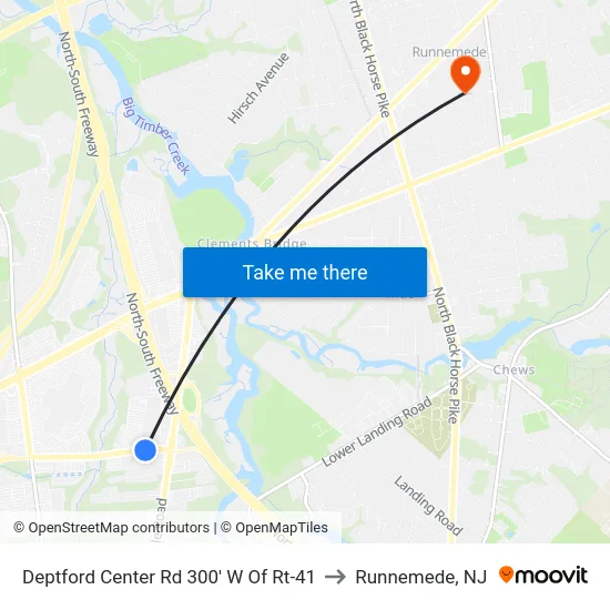 Deptford Center Rd 300' W Of Rt-41 to Runnemede, NJ map