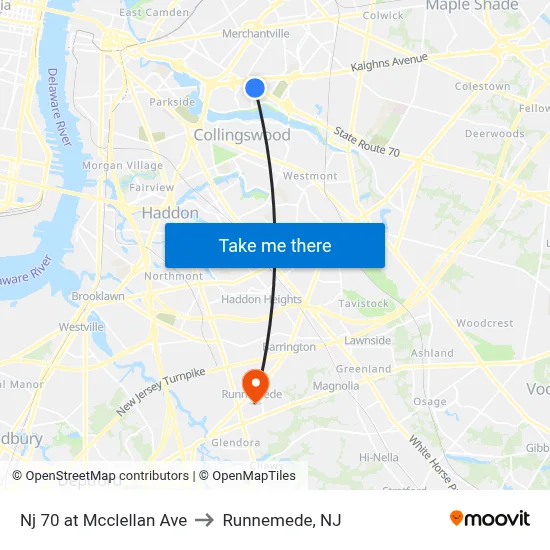 Nj 70 at Mcclellan Ave to Runnemede, NJ map