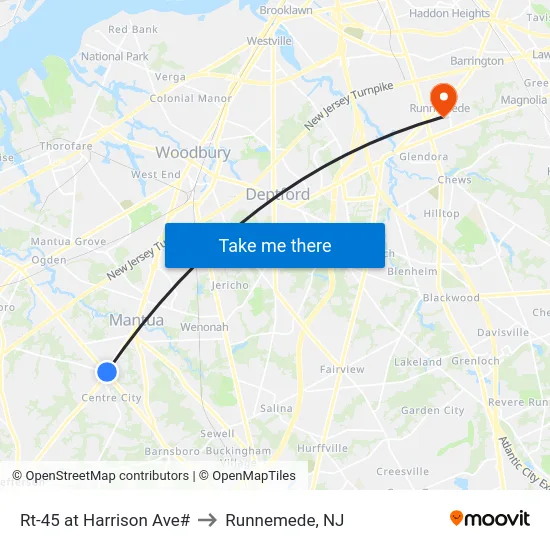 Rt-45 at Harrison Ave# to Runnemede, NJ map