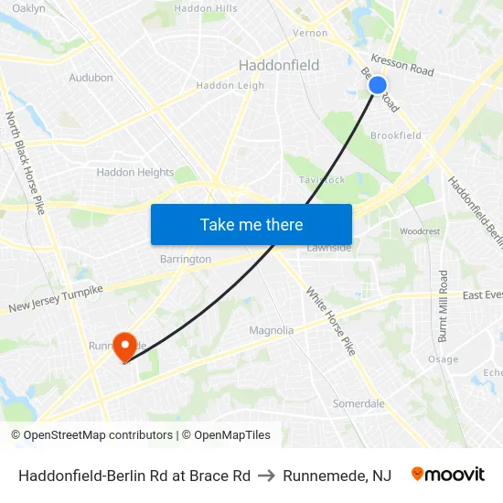 Haddonfield-Berlin Rd at Brace Rd to Runnemede, NJ map