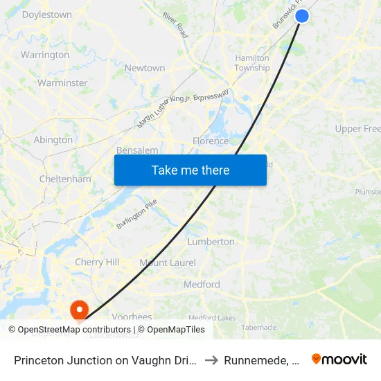 Princeton Junction on Vaughn Drive to Runnemede, NJ map