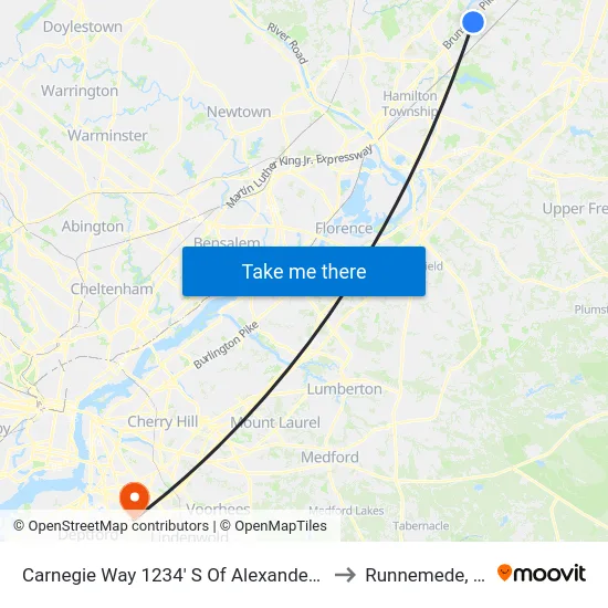 Carnegie Way 1234' S Of Alexander Rd. to Runnemede, NJ map
