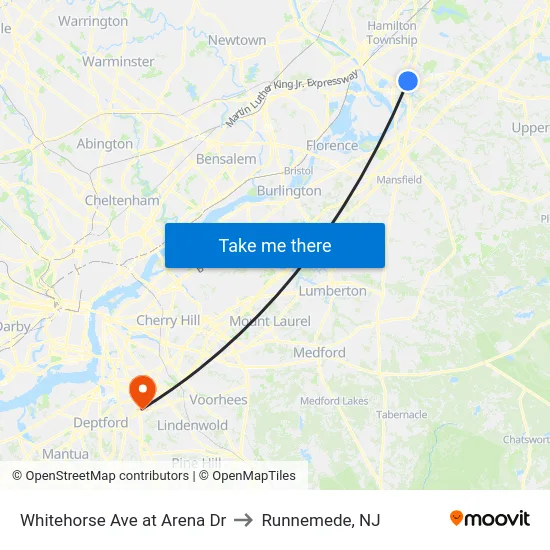 Whitehorse Ave at Arena Dr to Runnemede, NJ map