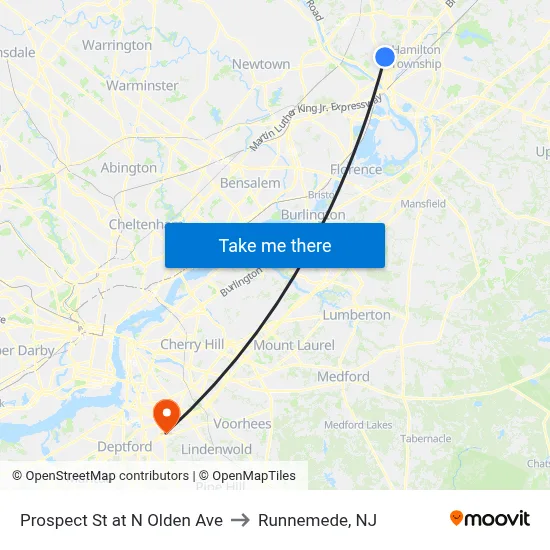 Prospect St at  N Olden Ave to Runnemede, NJ map