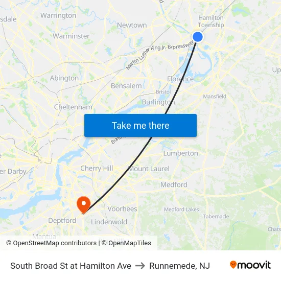 South Broad St at Hamilton Ave to Runnemede, NJ map