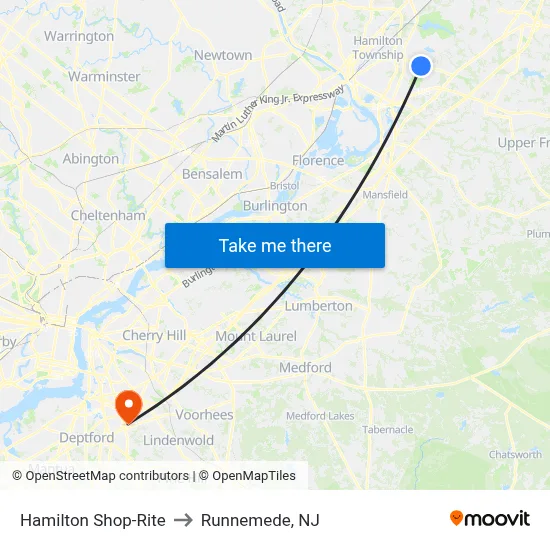 Hamilton Shop-Rite to Runnemede, NJ map