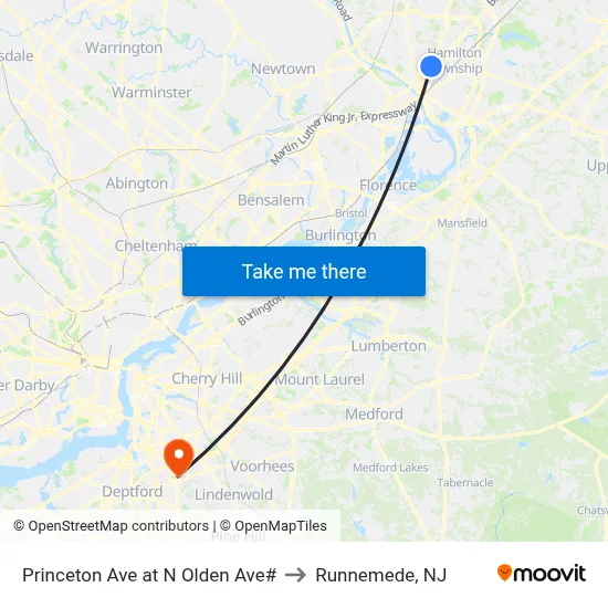 Princeton Ave at N Olden Ave# to Runnemede, NJ map