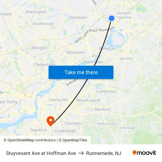 Stuyvesant Ave at Hoffman Ave to Runnemede, NJ map