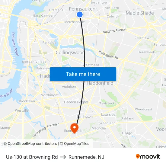 Us-130 at Browning Rd to Runnemede, NJ map