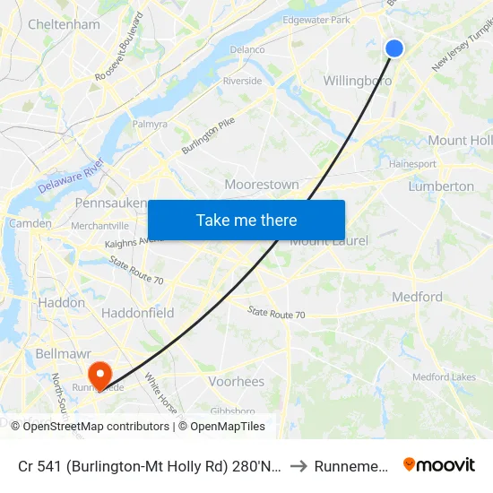 Cr 541 (Burlington-Mt Holly Rd) 280'N Of Sunset Rd to Runnemede, NJ map