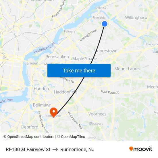 Rt-130 at Fairview St to Runnemede, NJ map