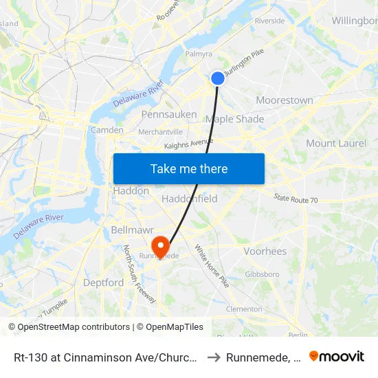 Rt-130 at Cinnaminson Ave/Church Rd to Runnemede, NJ map