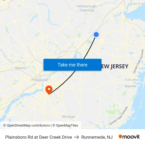 Plainsboro Rd at Deer Creek Drive to Runnemede, NJ map