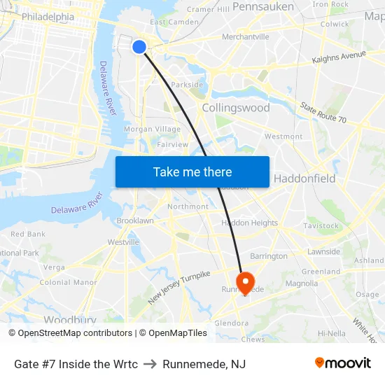 Gate #7 Inside the Wrtc to Runnemede, NJ map