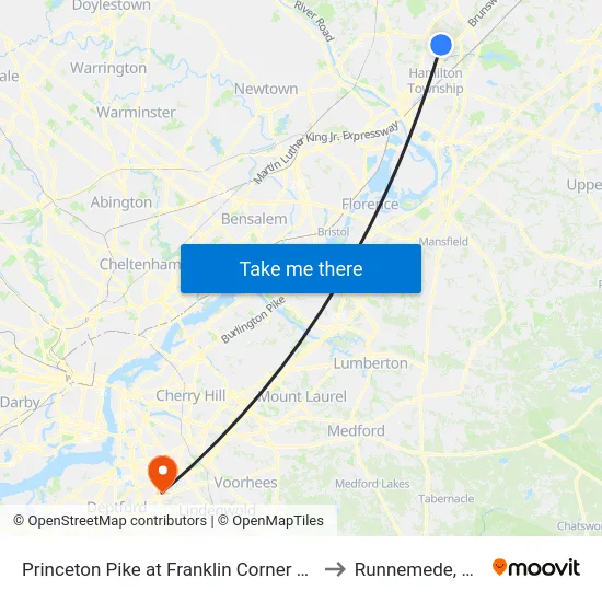 Princeton Pike at Franklin Corner Rd to Runnemede, NJ map