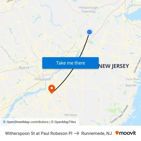 Witherspoon St at Paul Robeson Pl to Runnemede, NJ map