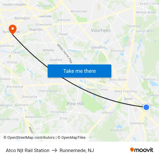 Atco Njt Rail Station to Runnemede, NJ map