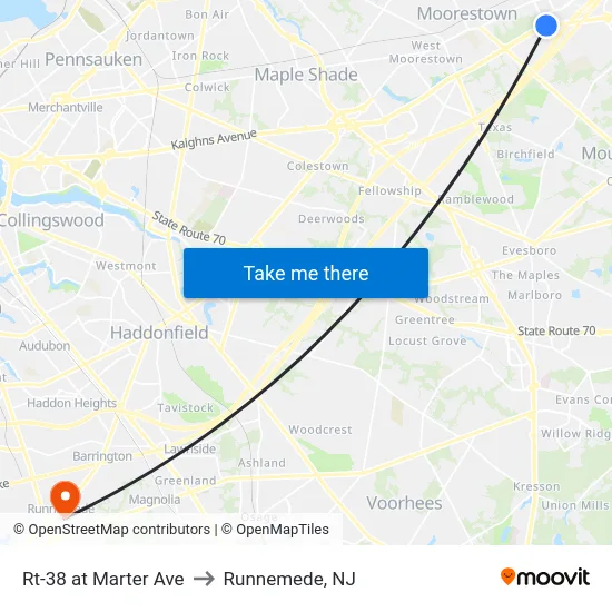 Rt-38 at Marter Ave to Runnemede, NJ map